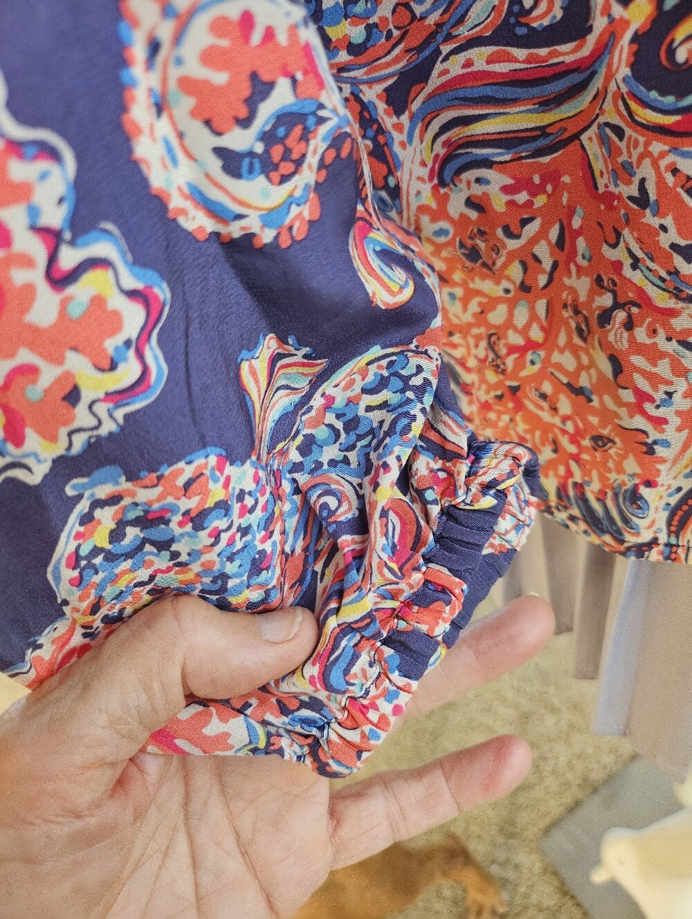 Lilly Pulitzer Women's S Red Elsa For The Halibut Silk Paisley Peasant Blouse - Picture 6 of 11